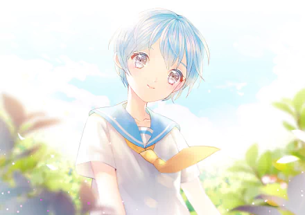 leaf sunshine school uniform blue eyes short hair Anime Original HD Desktop Wallpaper | Background Image