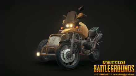 A detailed HD wallpaper featuring a distinctive motorcycle from Playerunknown's Battlegrounds, showcasing its rugged design against a dark background.
