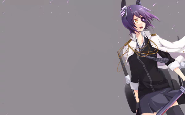 HD PC desktop wallpaper featuring Tenryuu from Kantai Collection, showcasing the anime-style character against a muted gray background.