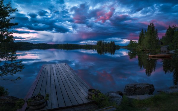 Fotografía Lago Lagos Paisaje Atardecer Azul Nube Bosque Noruega Verano Reflejo Muelle Fondo de pantalla HD | Fondo de Escritorio