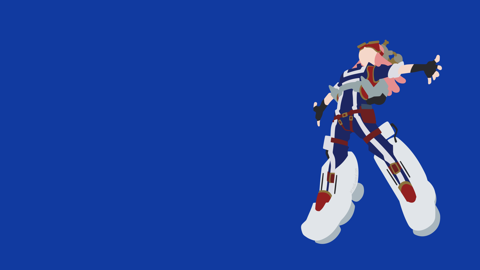 4K Ultra HD anime wallpaper featuring Mei Hatsume from My Hero Academia in her inventive hero suit against a solid blue background.