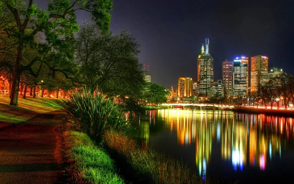yarra river Australia night city light man made Melbourne HD Desktop Wallpaper | Background Image