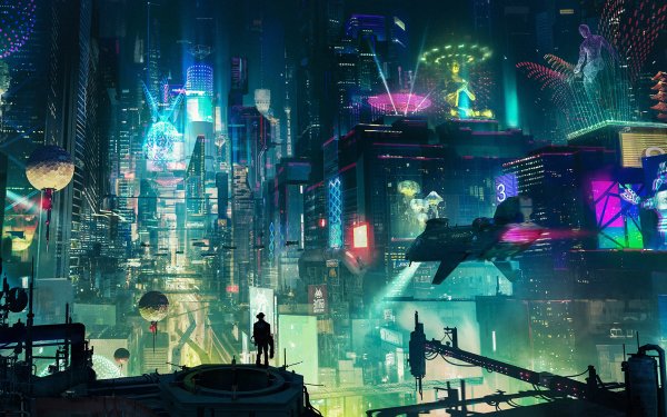 Sci Fi City People Night Light Cyberpunk Cityscape HD Wallpaper | Background Image