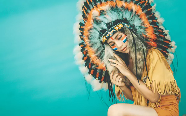 feather headdress asian woman native american HD Desktop Wallpaper | Background Image