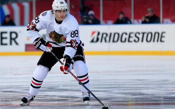 HD desktop wallpaper of a hockey player in action on the ice, adorned with the number 88.