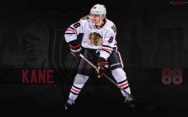 HD desktop wallpaper featuring a hockey player in a white uniform with the name KANE and the number 88.