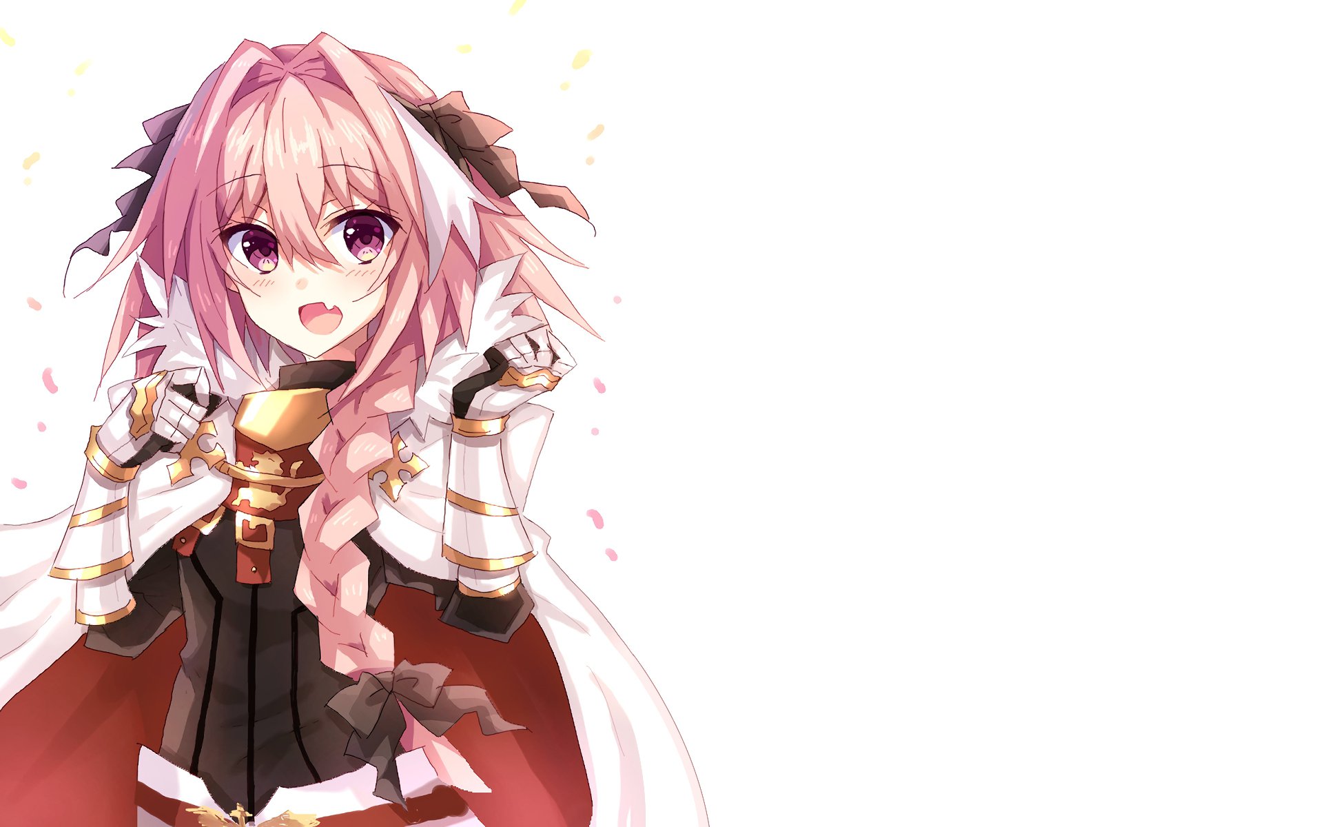 HD PC wallpaper featuring Rider of Black from the anime Fate/Apocrypha, showcasing the character with pink hair and armored outfit against a white background.