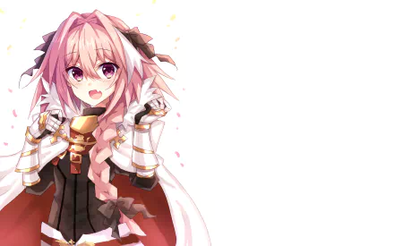 HD PC wallpaper featuring Rider of Black from the anime Fate/Apocrypha, showcasing the character with pink hair and armored outfit against a white background.