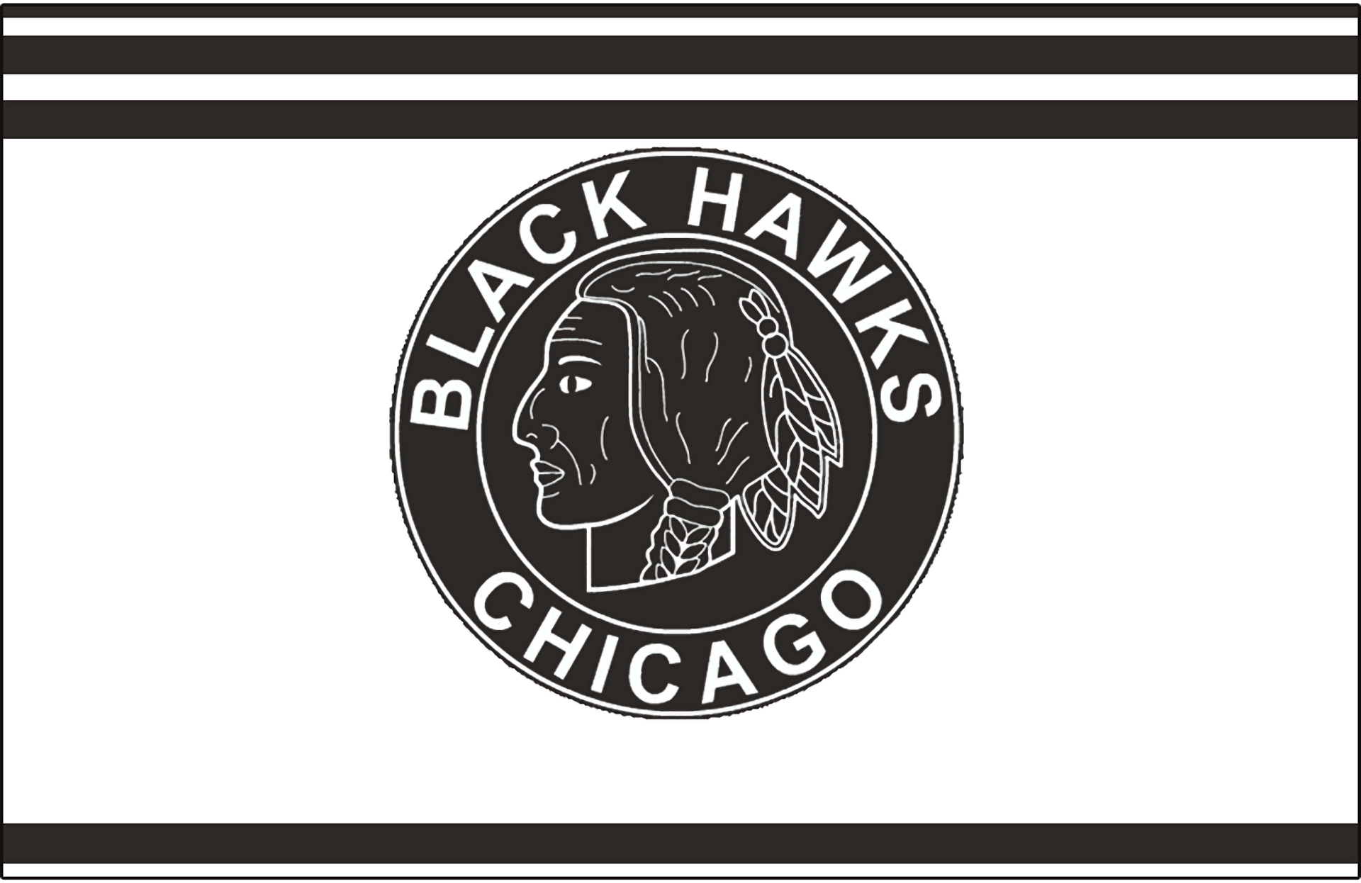 Chicago Blackhawks logo in black and white displayed on an HD PC desktop wallpaper with a clean, minimalist design.