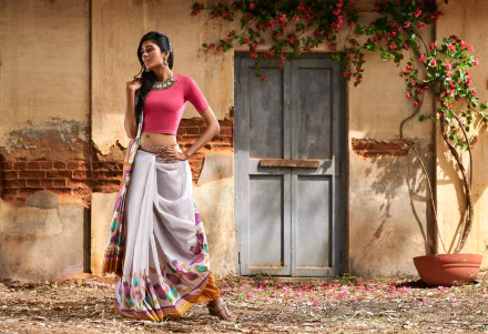 saree Indian long hair woman model HD Desktop Wallpaper | Background Image