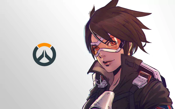 4K Ultra HD PC desktop wallpaper featuring Tracer from the video game Overwatch with the Overwatch logo on a white background.