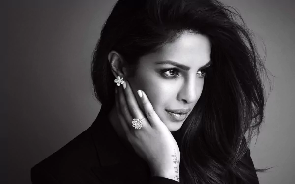 Indian actress long hair face Black & White Celebrity Priyanka Chopra HD Desktop Wallpaper | Background Image