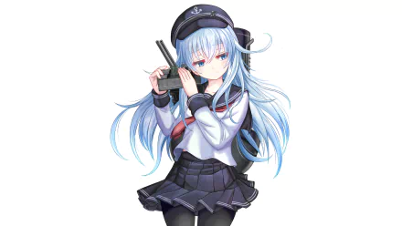 Hibiki (Kancolle) from Kantai Collection, blue-haired ship girl in a sailor uniform holding a radio device, anime-style HD PC desktop wallpaper/background.