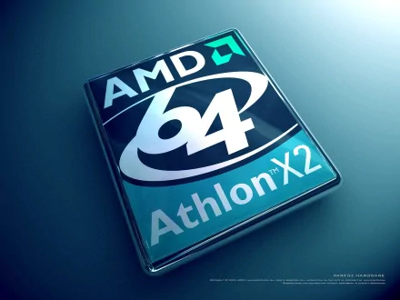 A high-definition desktop wallpaper featuring the AMD logo and Athlon X2 branding, showcasing modern technology in sleek design.