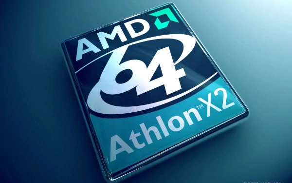A high-definition desktop wallpaper featuring the AMD logo and Athlon X2 branding, showcasing modern technology in sleek design.