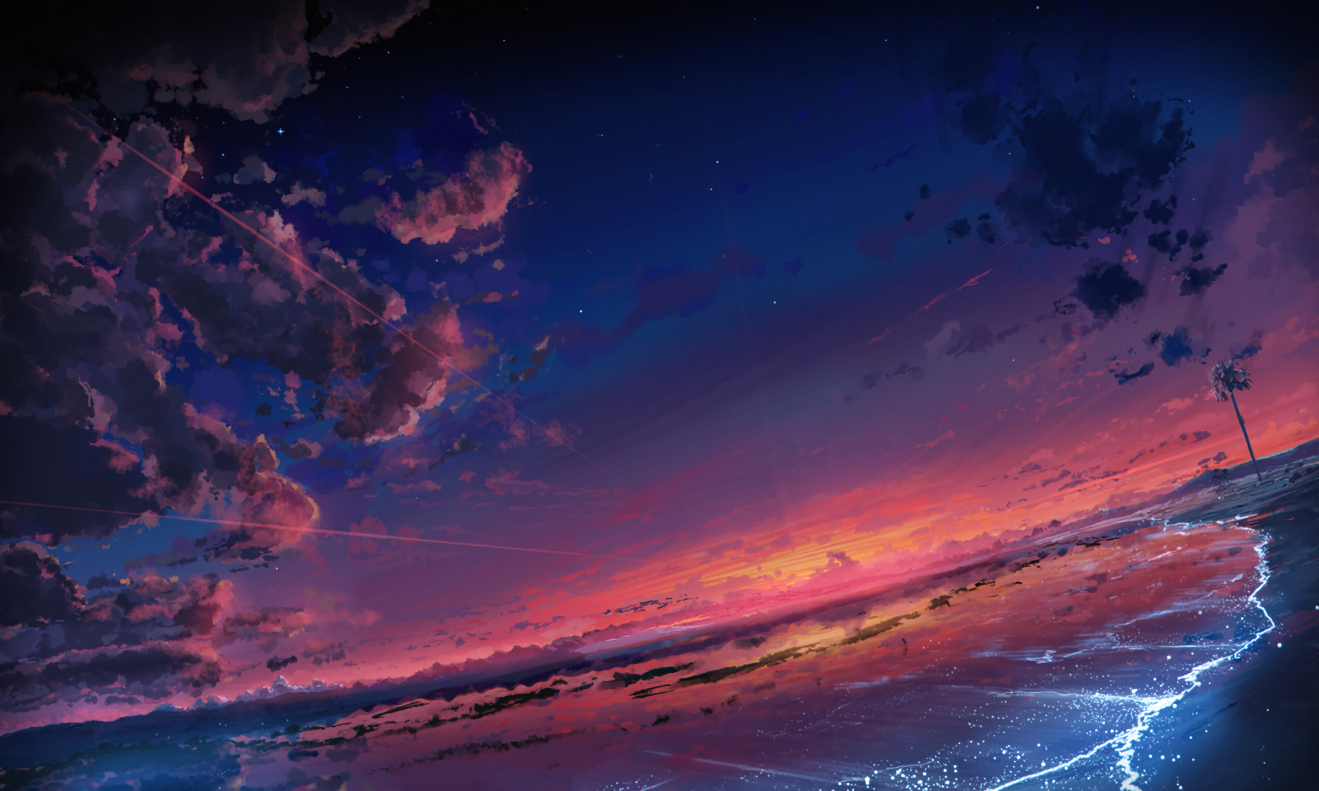 Anime scenery, sunset, anime school girl, clouds, artwork, Anime