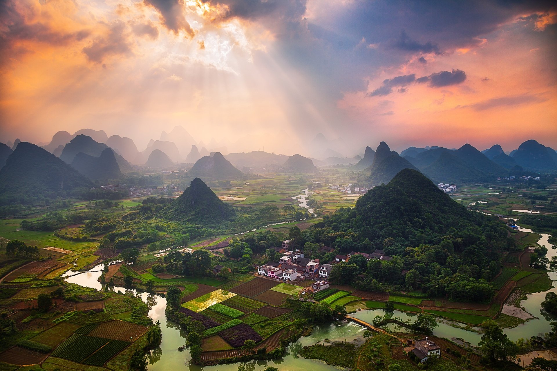 Download Sunbeam Sunshine Cloud Mountain China Village Photography ...