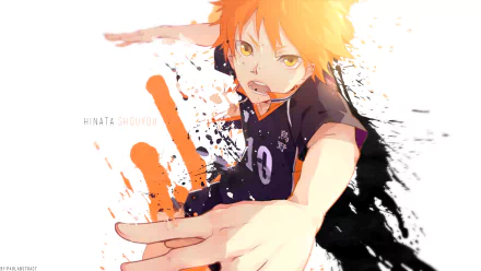 HD desktop wallpaper of Shōyō Hinata from the anime Haikyū!!, showcasing him in an action pose, with vibrant colors and dynamic background effects.