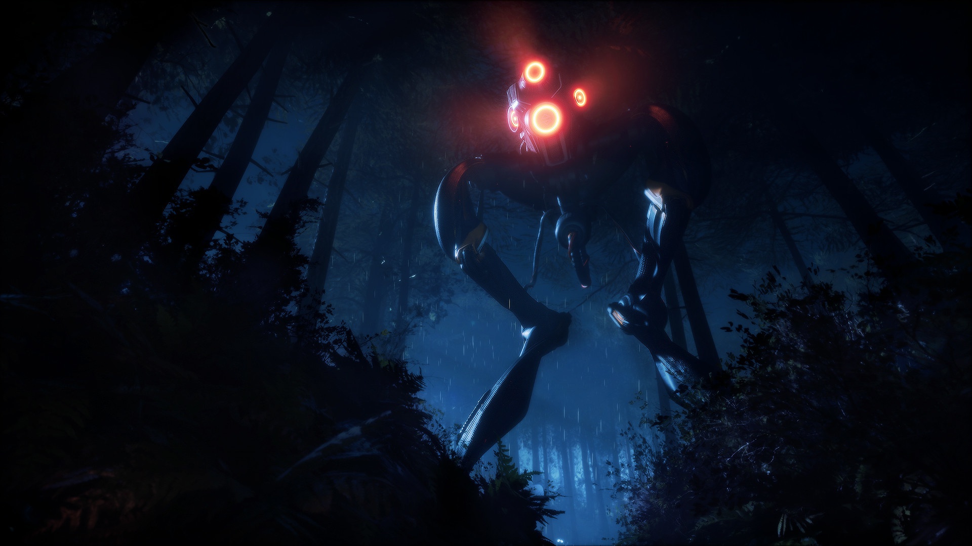 Download Night Rain Forest Sci Fi Robot HD Wallpaper by Wiktor Öhman