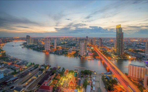 Man Made Bangkok Cities Thailand City Cityscape Dusk River HD Wallpaper | Background Image