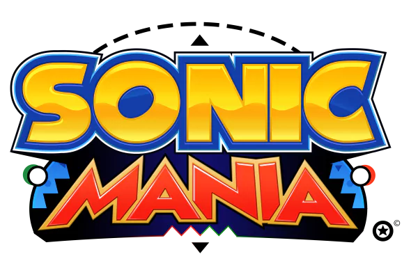 HD desktop wallpaper featuring the bold logo of Sonic Mania with vibrant colors and two small characters on either side.