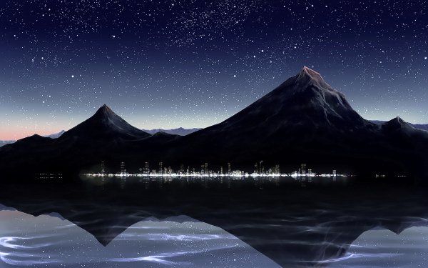 Anime Original Mountain Starry Sky Night Lake Reflection HD Wallpaper | Background Image