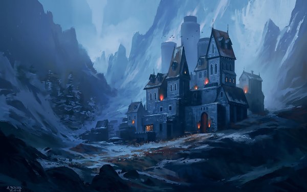 Fantasy Castle Castles Mountain Snow Fog HD Wallpaper | Background Image