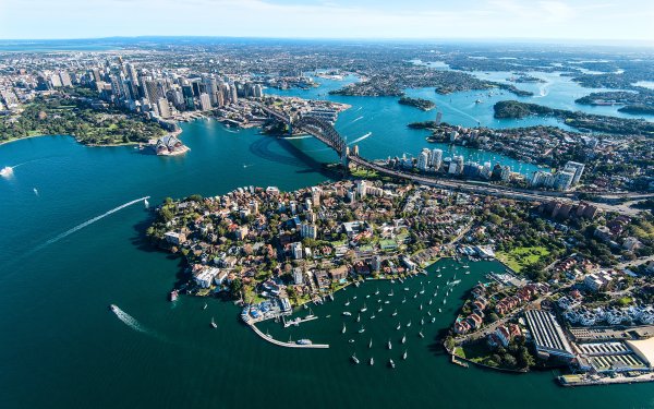 Man Made Sydney Cities Australia City Aerial Boat Cityscape Horizon Sydney Harbour Sydney Harbour Bridge HD Wallpaper | Background Image