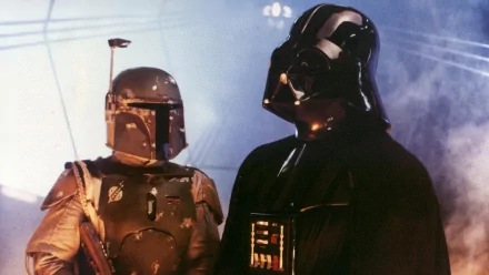 HD desktop wallpaper featuring Boba Fett and Darth Vader from Star Wars, showcasing iconic characters from the movie.