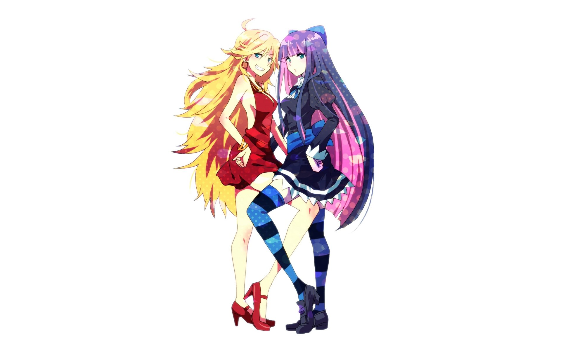HD desktop wallpaper featuring anime characters Panty and Stocking from Panty & Stocking with Garterbelt, showcasing vibrant colors and dynamic poses.