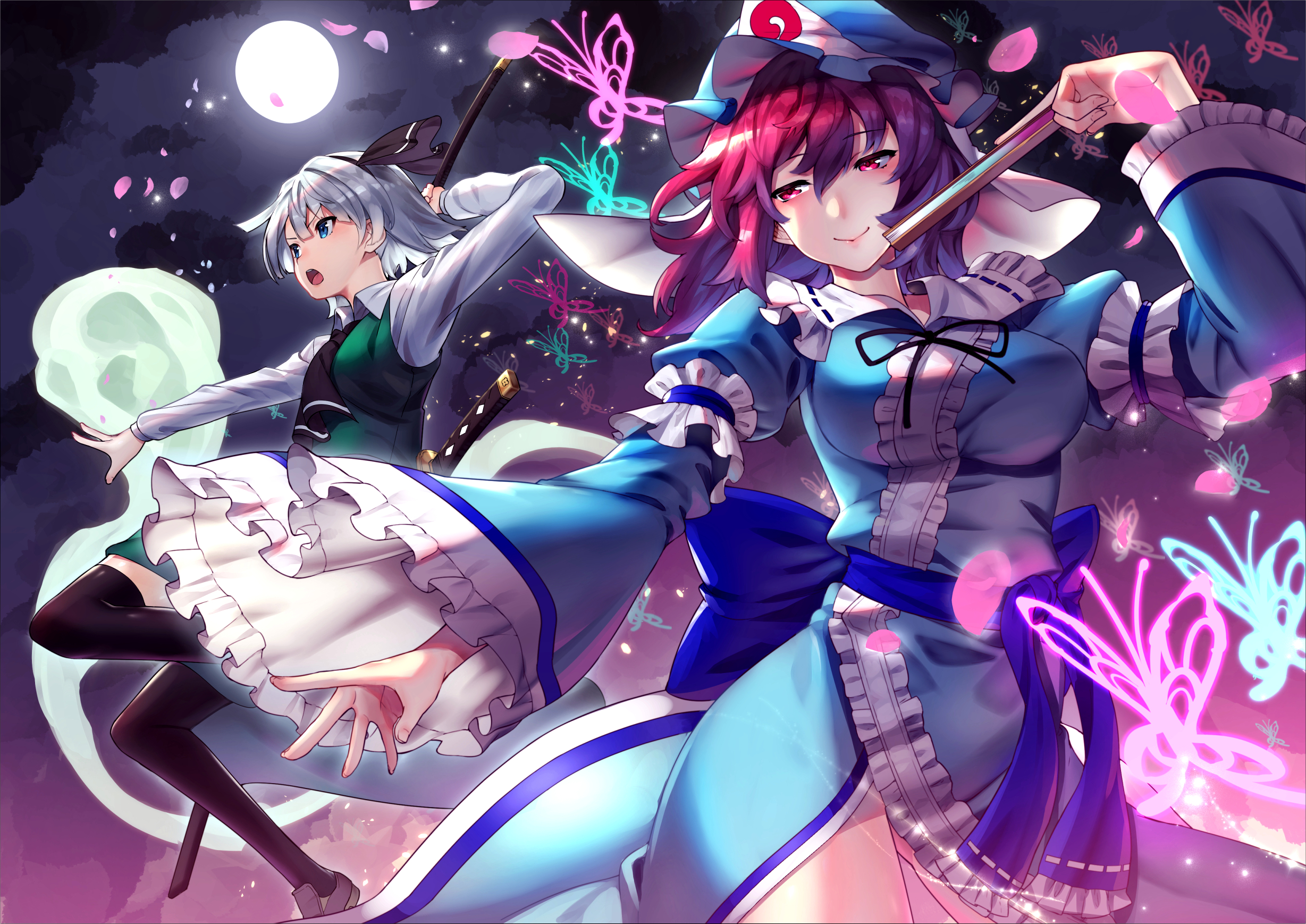 Ghostly Bloom — Yuyuko & Youmu (Touhou) HD Wallpaper | 2457x1738