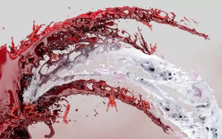 HD desktop wallpaper with an abstract design featuring dynamic splashes of red and white against a neutral background.