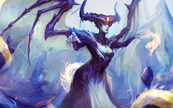 A 4K Ultra HD fantasy PC wallpaper depicting a powerful demon with glowing horns and magical energy radiating from its dark, otherworldly form.