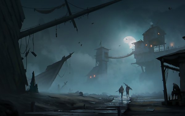 Fantasy Dark Night Moon Bridge Fog HD Wallpaper | Background Image