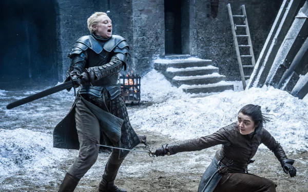 Maisie Williams Gwendoline Christie Arya Stark Brienne Of Tarth TV Show Game Of Thrones HD Desktop Wallpaper | Background Image