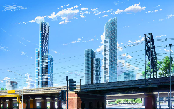 traffic light skyscraper Anime Original HD Desktop Wallpaper | Background Image