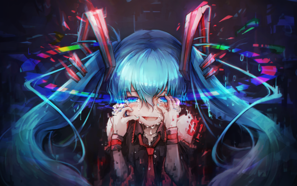 Anime Vocaloid Hatsune Miku Blue Eyes Blue Hair Long Hair Blush Tears Twintails Tie Crying HD Wallpaper | Background Image