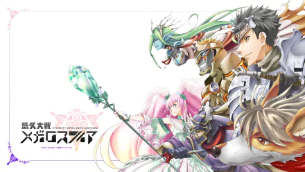 HD anime desktop wallpaper featuring characters from Re:Creators in dynamic poses with vibrant colors and detailed designs on a clean white background.