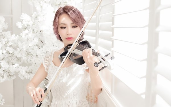 Women Asian Model White Dress Pink Hair Violin HD Wallpaper | Background Image