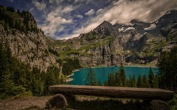 Earth Lake Lakes Mountain Switzerland Bench HD Wallpaper | Background Image