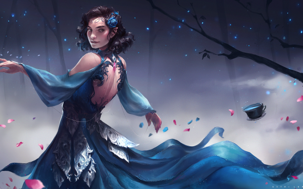 Fantasy Elf Blue Dress Black Hair Short Hair HD Wallpaper | Background Image