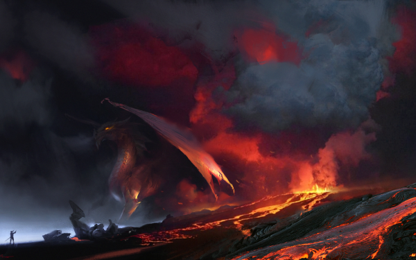 Fantasy Dragon Lava Landscape Sky Cloud Dark Smoke HD Wallpaper | Background Image