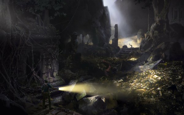 Fantasy Ruin Treasure Adventurer Flashlight Sunlight Cave HD Wallpaper | Background Image