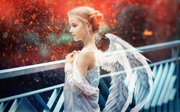 Photography Manipulation Little Girl Wings Angel Blonde Blue Eyes Depth Of Field HD Wallpaper | Background Image