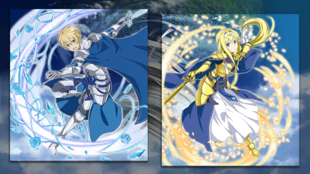 HD PC desktop wallpaper featuring Alice Zuberg and Eugeo from Sword Art Online: Memory Defrag, depicted in dynamic anime style from the Sword Art Online series.