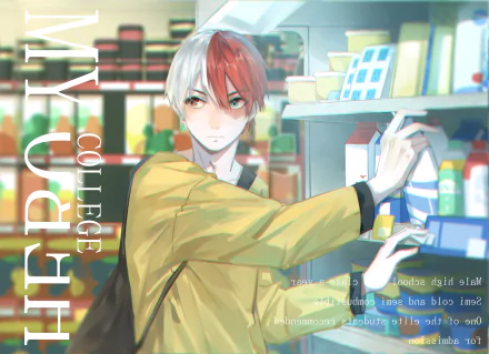 HD PC desktop wallpaper of Shoto Todoroki from the anime My Hero Academia, featuring him in a casual yellow jacket with a vibrant background.