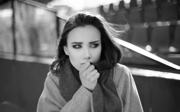 depth of field scarf Black & White woman model HD Desktop Wallpaper | Background Image