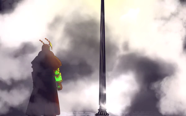 4K Ultra HD PC wallpaper featuring Androxus from Paladins standing near a lamppost surrounded by dense smoke, capturing a dramatic video game atmosphere.