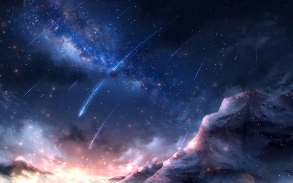 Anime Original Comet Mountain Sky Cloud Night Star HD Wallpaper | Background Image