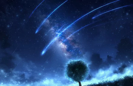 starry sky lonely tree Anime Original HD Desktop Wallpaper | Background Image
